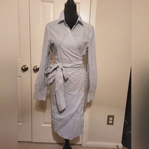 Womens blue and white stripe wrap dress